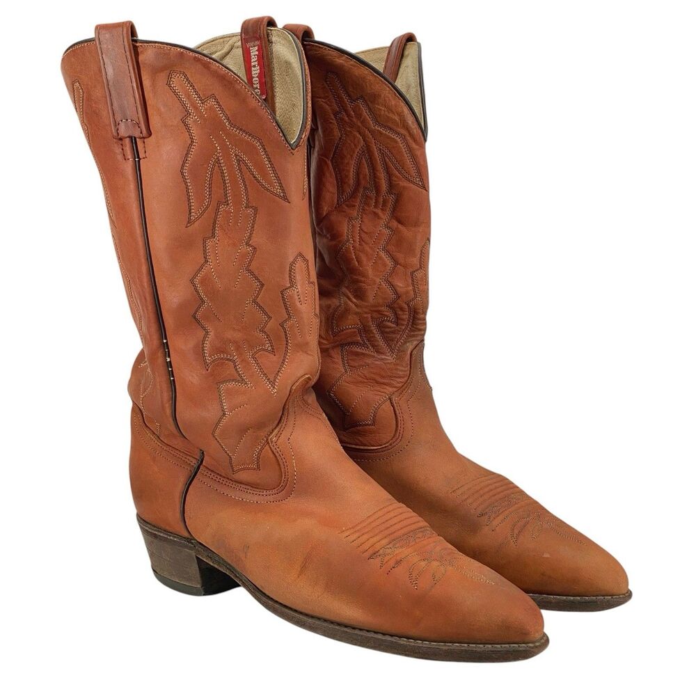Vintage Marlboro Dan Post‎ Western Cowboy Boots Tobacco Size 10.5 EW